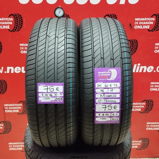 [Ref: 11895] 2x 215 60 R17 96H MICHELIN e.PRIMACY 6.7/6.1mm REF:11895