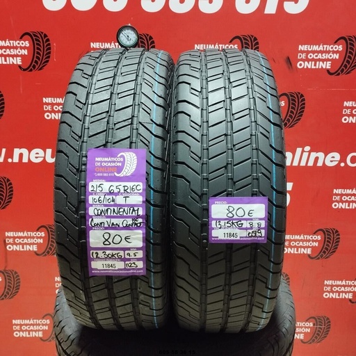 [Ref: 11845] 2x 215 65 R16C 106/104T CONTINENTAL CONTIVAN CONTACT 9.5/8.8mm REF:11845