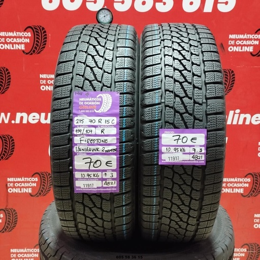 [Ref: 11917] 2x 215 70 R15C 109/107R FIRESTONE VANHAWK 2 WINTER 7.3/7.3mm REF:11917