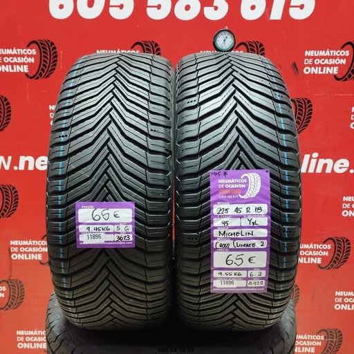 [Ref: 11896] 2x 225 45 R18 95YXL MICHELIN CROSS CLIMATE2 M+S* 5.6/6.3mm REF:11896