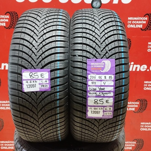 [Ref: 12097] 2x 225 55 R18 102V GOODYEAR VECTOR 4SEASONS 5.4/6.8mm Ref.12097