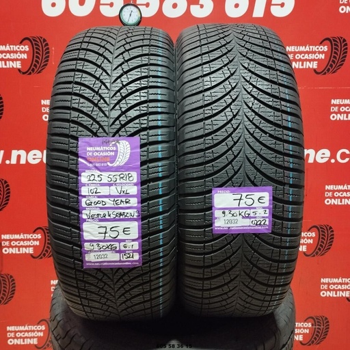 [Ref: 12032] 2x 225 55 R18 102VXL GOODYEAR VECTOR 4 SEASONS M+S* 6.1/5.2mm REF:12032