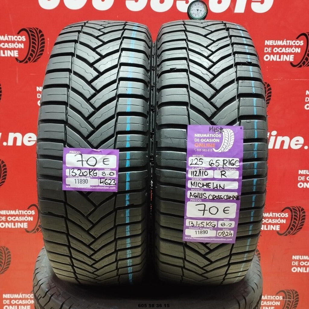 2x 225 65 R16C 112/110R MICHELIN AGILIS CROSS CLIMATE M+S* 8.0/8.2mm REF:11890