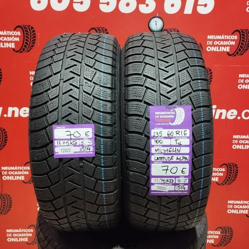 [Ref: 12022] 2x 235 60 R16 100TXL MICHELIN LATTITUDE ALPIN M+S* 5.0/5.2mm REF:12022