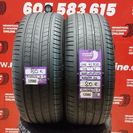 [Ref:12080] 2x 245 45 R20 103W BRIDGESTONE ALENZA 001 RFT RSC 5.3/5.5mm REF:12080