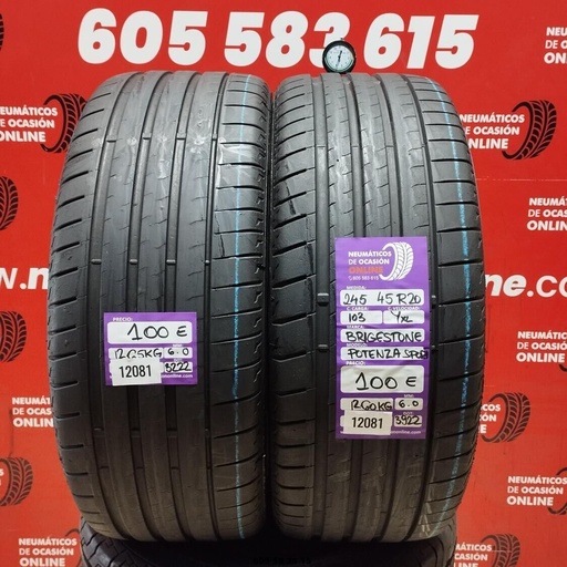 [Ref: 12081] 2x 245 45 R20 103YXL BRIDGESTONE POTENZA SPORT 6.0/6.0mm REF:12081