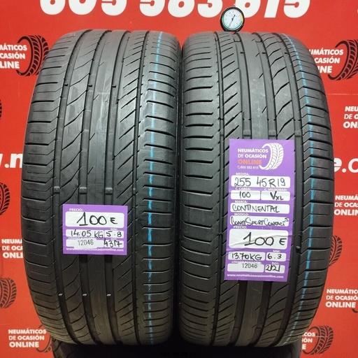 [Ref: 12046] 2x 255 45 R19 100VXL CONTINENTAL CONTISPORT CONTACT5 5.8/6.3mm REF:12046