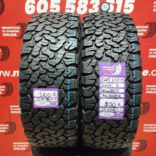 [Ref: 12026] 2x 265 65 R17 120/117S BFGOODRICH ALL-TERRAIN 7.7/9.1mm REF:12026