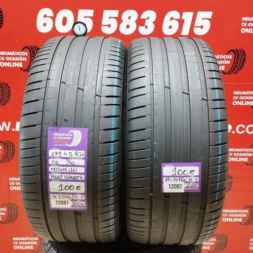 [Ref: 12087] 2x 275 45 R20 110YXL MICHELIN PILOT SPORT4 5.0/4.7mm REF:12087