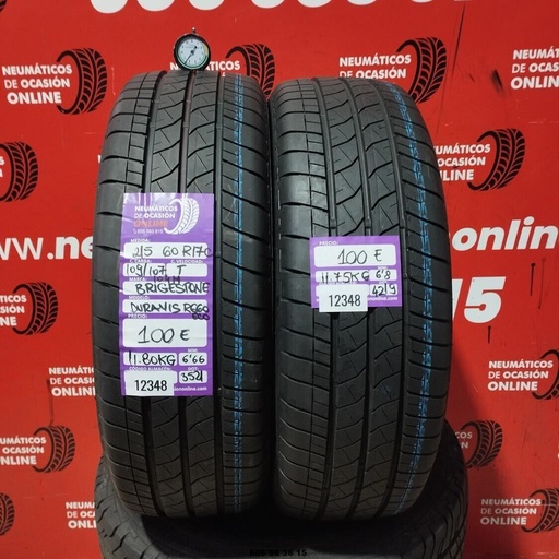 [Ref: 12348] 2x 215 60 R17C 109/107T BRIDGESTONE DURAVIS R660 ECO 6.6/6.8mm REF:12348