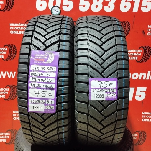 [Ref: 12399] 2x 215 70 R15C 109S MICHELIN AGILIS CROSS CLIMATE M+S* 8.9/7.5mm REF:12399