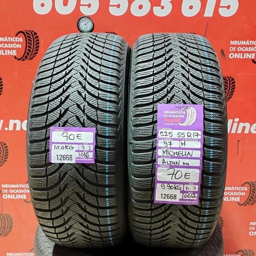 [Ref: 12668] 2x 225 55 R17 97H MICHELIN ALPIN M+S* 7.2/6.3mm REF:12668