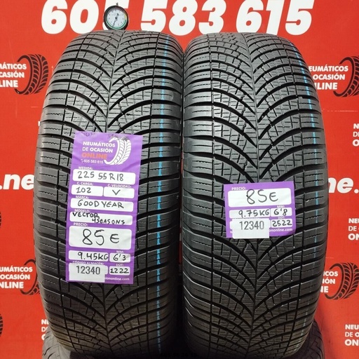 [Ref: 12340] 2x 225 55 R18 102V GOODYEAR VECTOR 4SEASONS SUV M+S* 6.3/6.8mm REF:12340