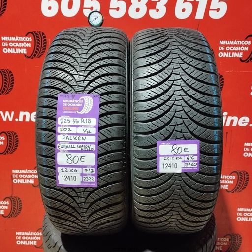 [Ref: 12410] 2x 225 55 R18 102VXL FALKEN EURO ALL SEASON M+S* SUV 7.2/6.6m REF:12410