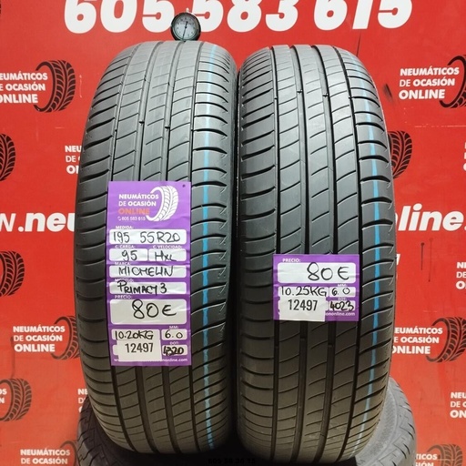 [Ref: 12497] 2x 195 55 R20 95HXL MICHELIN PRIMACY3 6.0/6.0mm REF:12497