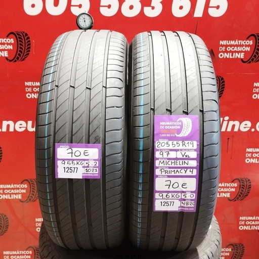 [Ref: 12577] 2x 205 55 R19 97VXL MICHELIN PRIMACY4 5.0/5.2mm REF:12577