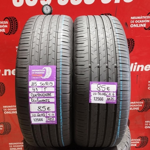 [Ref: 12566] 2x 215 50 R19 93T CONTINENTAL ECOCONTACT6 5.0/4.6mm REF:12566