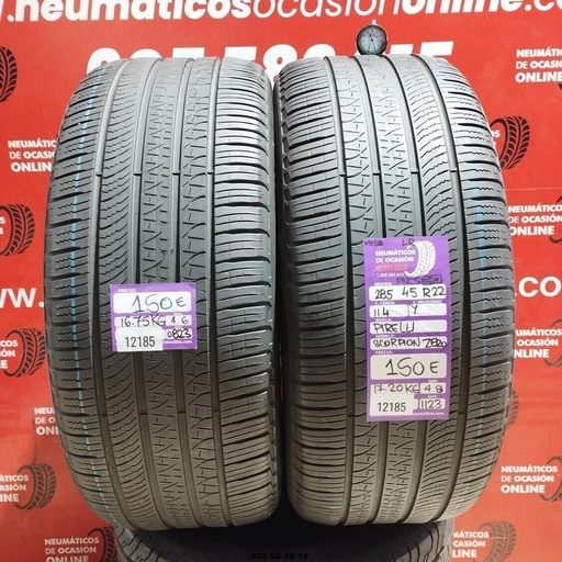 [Ref: 12185] 2x 285 45 R22 114Y PIRELLI SCORPION VERDE M+S* LR 4.6/4.8mm REF:12185