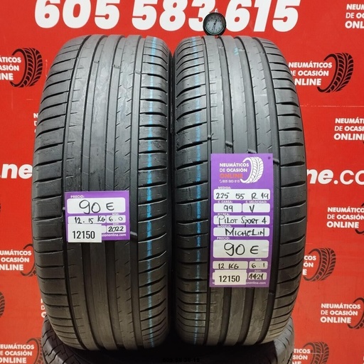 [Ref: 12150] 2x 225 55 R19 99V MICHELIN PILOT SPORT4 6.0/6.1mm REF:12150