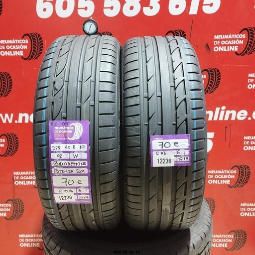 [Ref: 12236] 2x 225 45 R19 92W BRIDGESTONE POWER S001 RSC RFT 6.1/6.1mm REF:12236