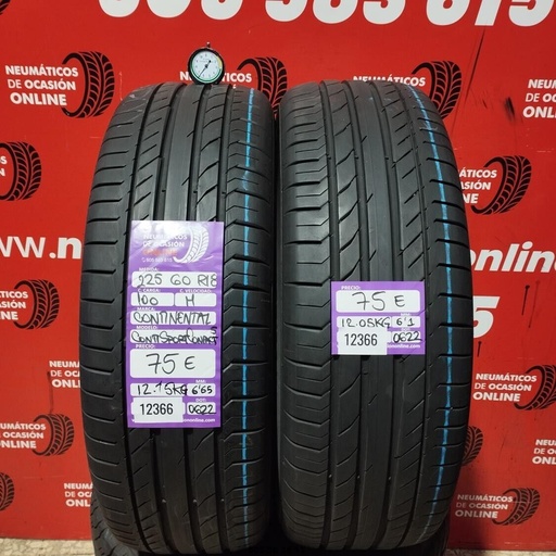 [Ref: 12366] 2x 225 60 R18 100H CONTINENTAL CONTISPORT CONTACT5 6,6/6,1 mm REF:12366