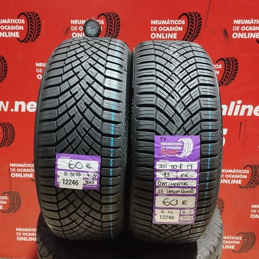 [Ref: 12246] 2x 205 50 R17 93VXL CONTINENTAL ALL SEASON CONTACT2 6.1/7.8mm REF:12246