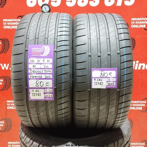 [Ref: 12142] 2x 235 35 R19 91YXL BRIDGESTONE POWER S005 4.3/4.3mm REF:12142