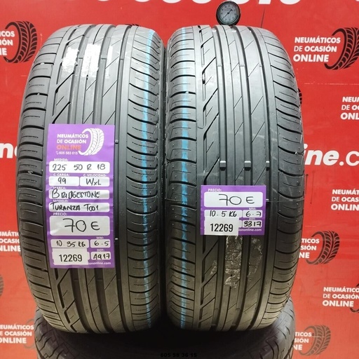 [Ref: 12269] 2x 225 50 R18 99WXL BRIDGESTONE TURANZA T001 6,5/6,7mm REF:12269