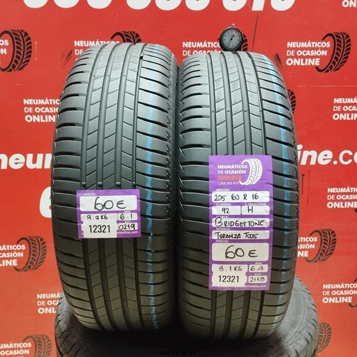 [Ref: 12321] 2x 205 60 16 92H BRIDGESTONE TURANZA T005 6.4/6.1mm REF:12321