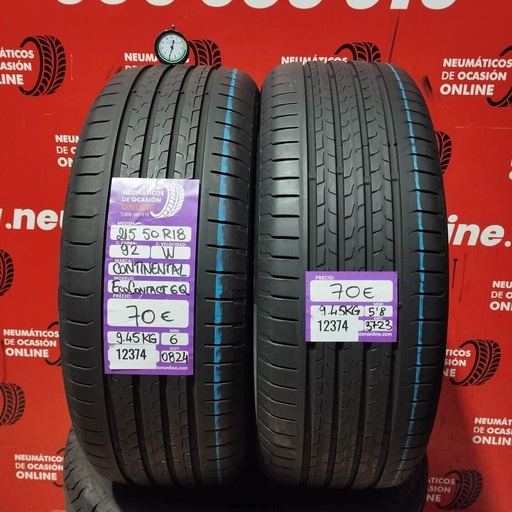 [Ref: 12374] 2x 215 50 R18 92W ECOCONTATTO CONTINENTALE 6Q 6,0/5,8 mm REF:12374