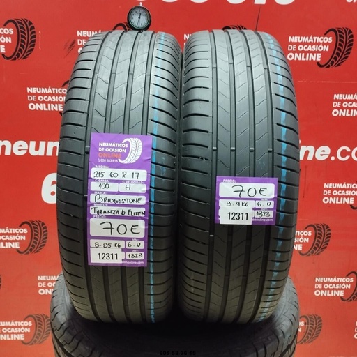 [Ref:12311] 2x 215 60 R17 100H BRIDGESTONE TURANZA 6 ELITE 6,0/6,0 MM rif: 12311