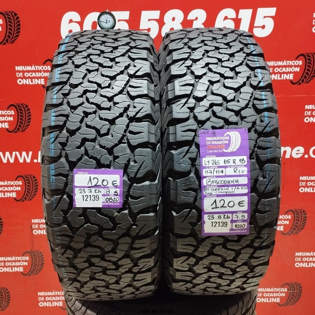 2x 265 65 R18 117/114R BFGOODRICH ALL TERRAIN T/A 8.5/7.8mm REF:12139