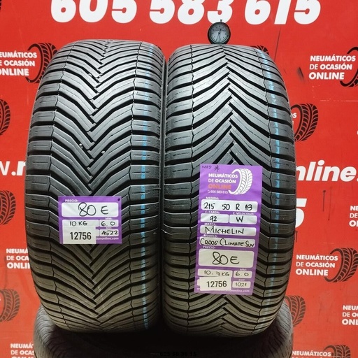 [Ref: 12756] 2x 215 50 R18 92W MICHELIN CROSS CLIMATE SUV M+S* 6.0/6.0mm REF:12756