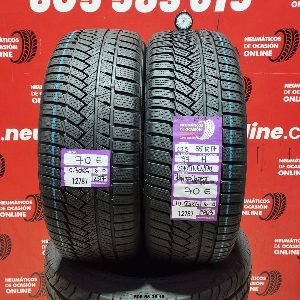 2x 225 55 R17 97H CONTINENTAL WINTER CONTACT M+S* 6.0/6.8mm REF:12787