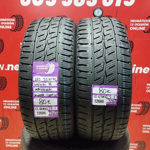 [Ref: 12686] 2x 225 55 R17C 109/107R HANKOOK WINTER ICEPT M+S* 6.2/6.8mm REF:12686