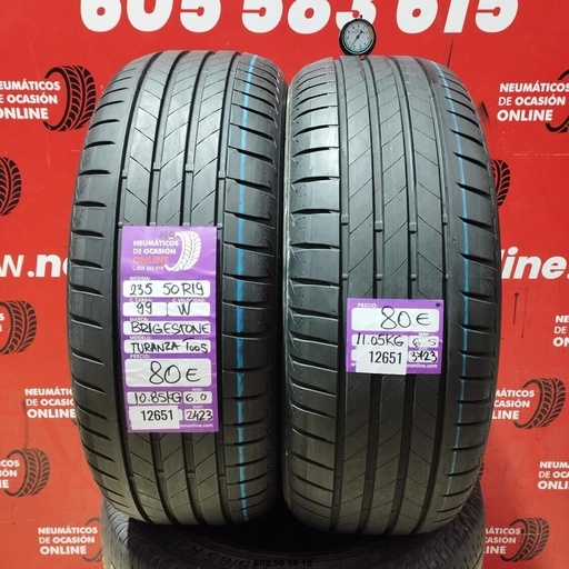 [Ref: 12651] 2x 235 50 R19 99W BRIDGESTONE TURANZA T005 MO 6.0/6.5mm REF:12651