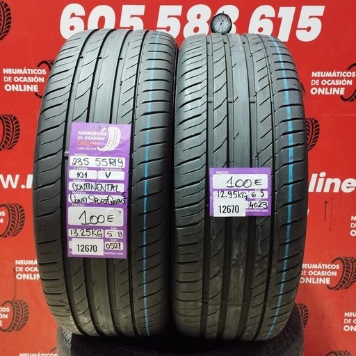 [Ref: 12670] 2x 235 55 R19 101V CONTINENTAL CONTISPORT CONTACT5 5.8/6.3mm REF:12670