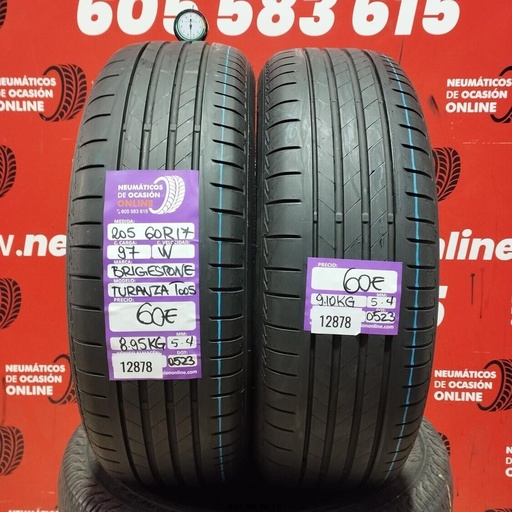 [Ref:12878] 2x 205 60 R17 97W BRIDGESTONE TURANZA T005 5.4/5.4mm REF:12878