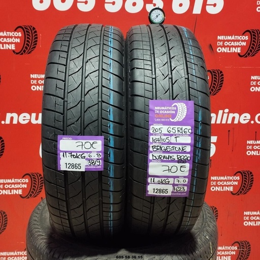 [Ref: 12865] 2x 205 65 R16C 107/105T BRIDGESTONE DURAVIS R660 6.8/7.0mm REF:12865