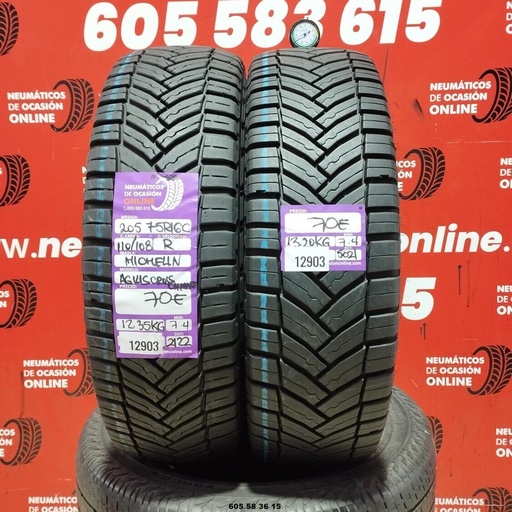 [Ref: 12903] 2x 205 75 R16C 110/108R MICHELIN AGILIS CROSS CLIMATE 7.4/7.4mm REF:12903