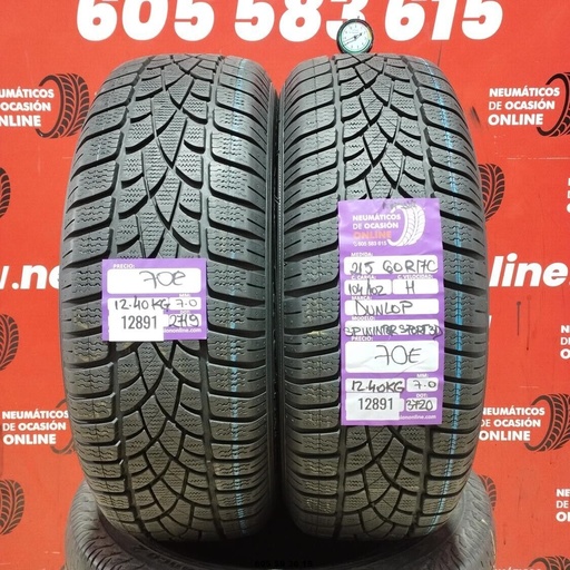 [Ref: 12891] 2x 215 60 R17C 104/102H DUNLOP SP WINTER SPORT 3D 7.0/7.0mm REF:12891