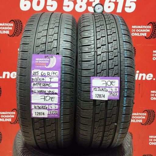 [Ref: 12874] 2x 215 60 R17C 109/107T IMPERIAL ALLSEASON 7.2/7.8mm REF:12874