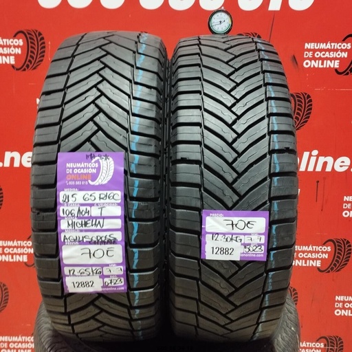 [Ref: 12882] 2x 215 65 R16C 106/104T MICHELIN AGILIS CROSS CLIMATE M+S* 7.7/7.7mm REF:12882