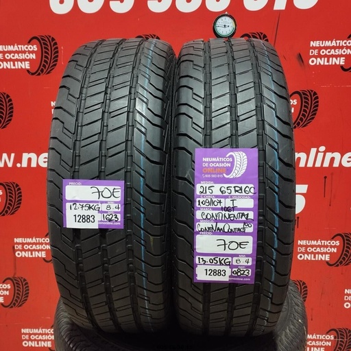 [Ref: 12883] 2x 215 65 R16C 109/107T CONTINENTAL CONTIVAN CONTACT 8.4/8.4mm REF:12883