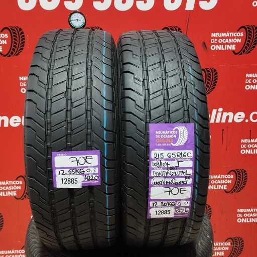 [Ref: 12885] 2x 215 65 R16C 109/107T CONTINENTAL CONTIVAN CONTACT 8.2/8.0mm REF:12885