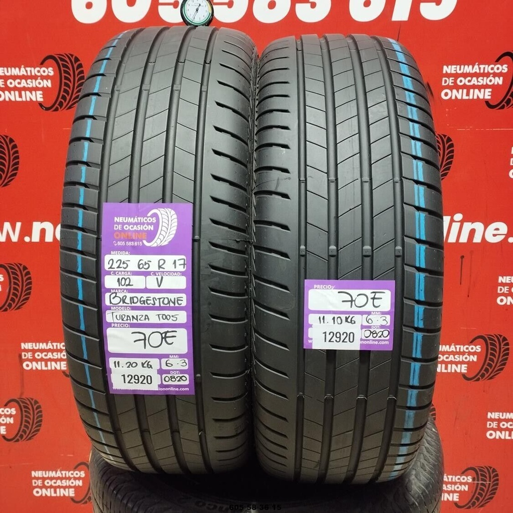 2x 225 65 R17 102V BRIDGESTONE TURANZA T005 6.3/6.3mm REF:12920