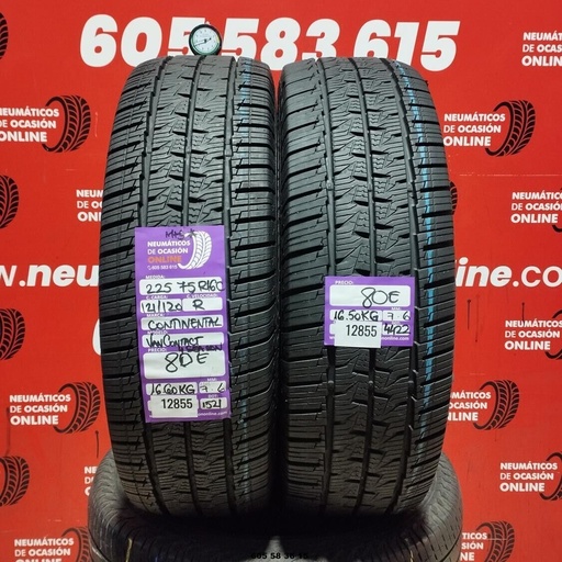 [Ref: 12855] 2x 225 75 R16C 121/120R CONTINENTAL VAN CONTACT 4 SEASON 7.6/7.6 mm REF:12855