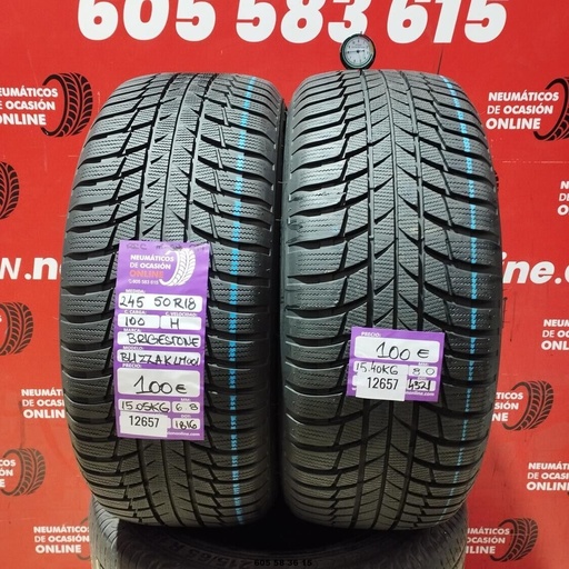 [Ref: 12657] 2x 245 50 R18 100H BRIDGESTONE BLIZZAK LM001 M+S* RSC 6.8/8.0mm REF:12657