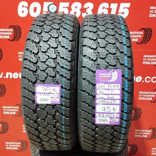 [Ref: 12441] 2x 245 75 R17 110T GOODYEAR WRANGLER M+S* 7.0/7.6mm REF:12441