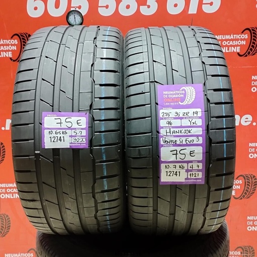 [Ref: 12741] 2x 255 35 ZR19 96YXL HANKOOK VENTUS S1 EVO3 4.7/5.2mm REF:12741